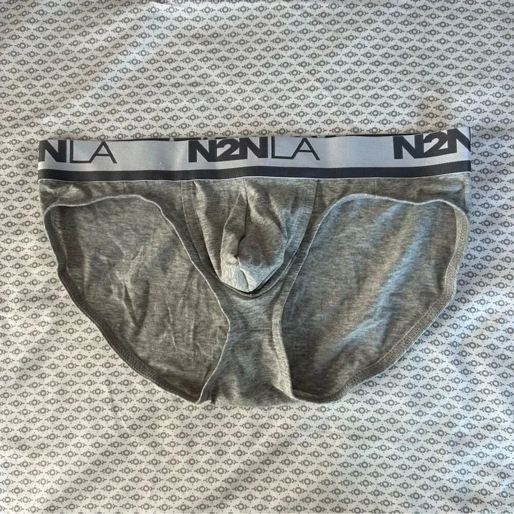 N2N Bodywear Grey Cotton Stretch Logo Pouch Briefs Size Large NWT